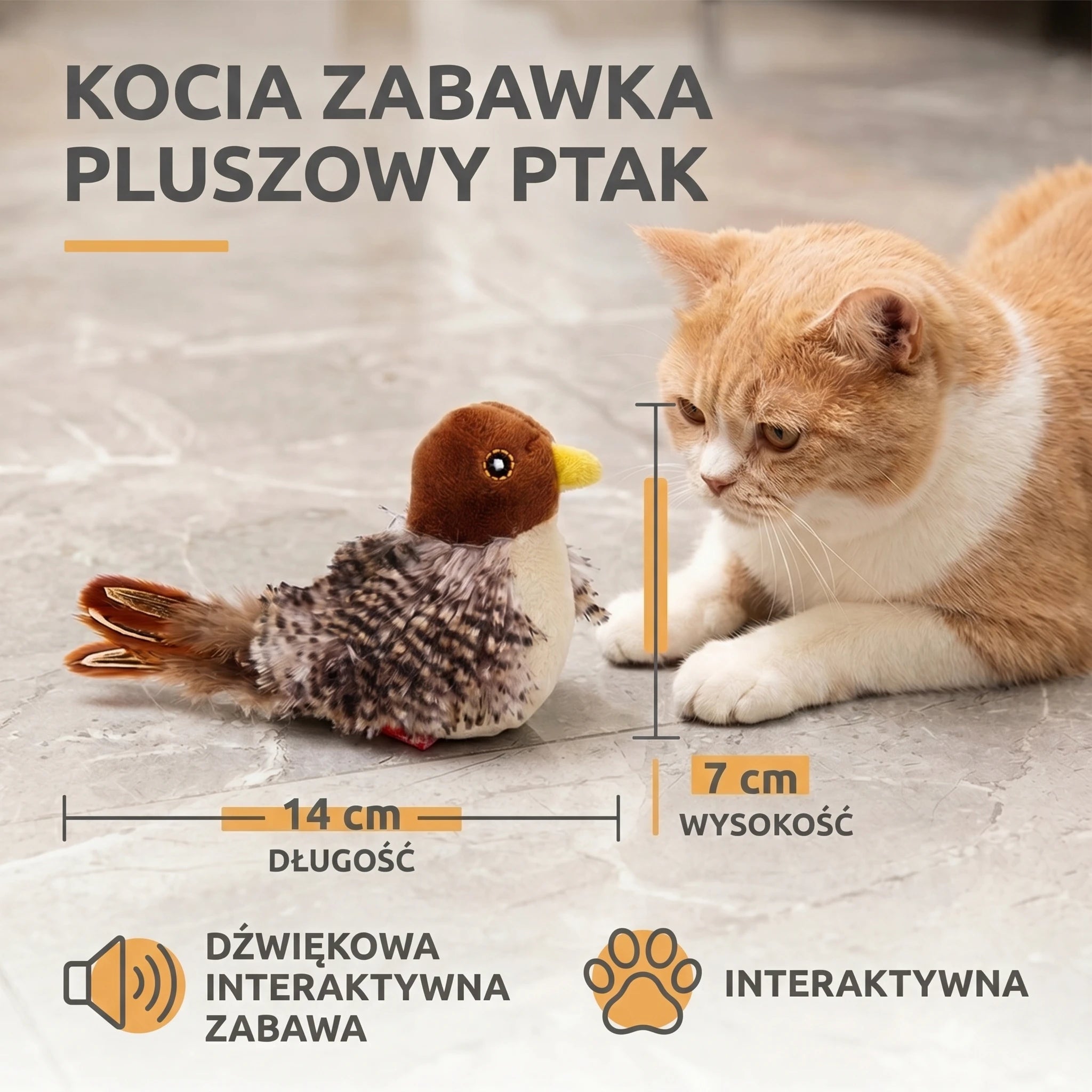 Kocia Zabawka Pluszowy Ptak ⎜ Dźwiękowa Interaktywna Zabawa