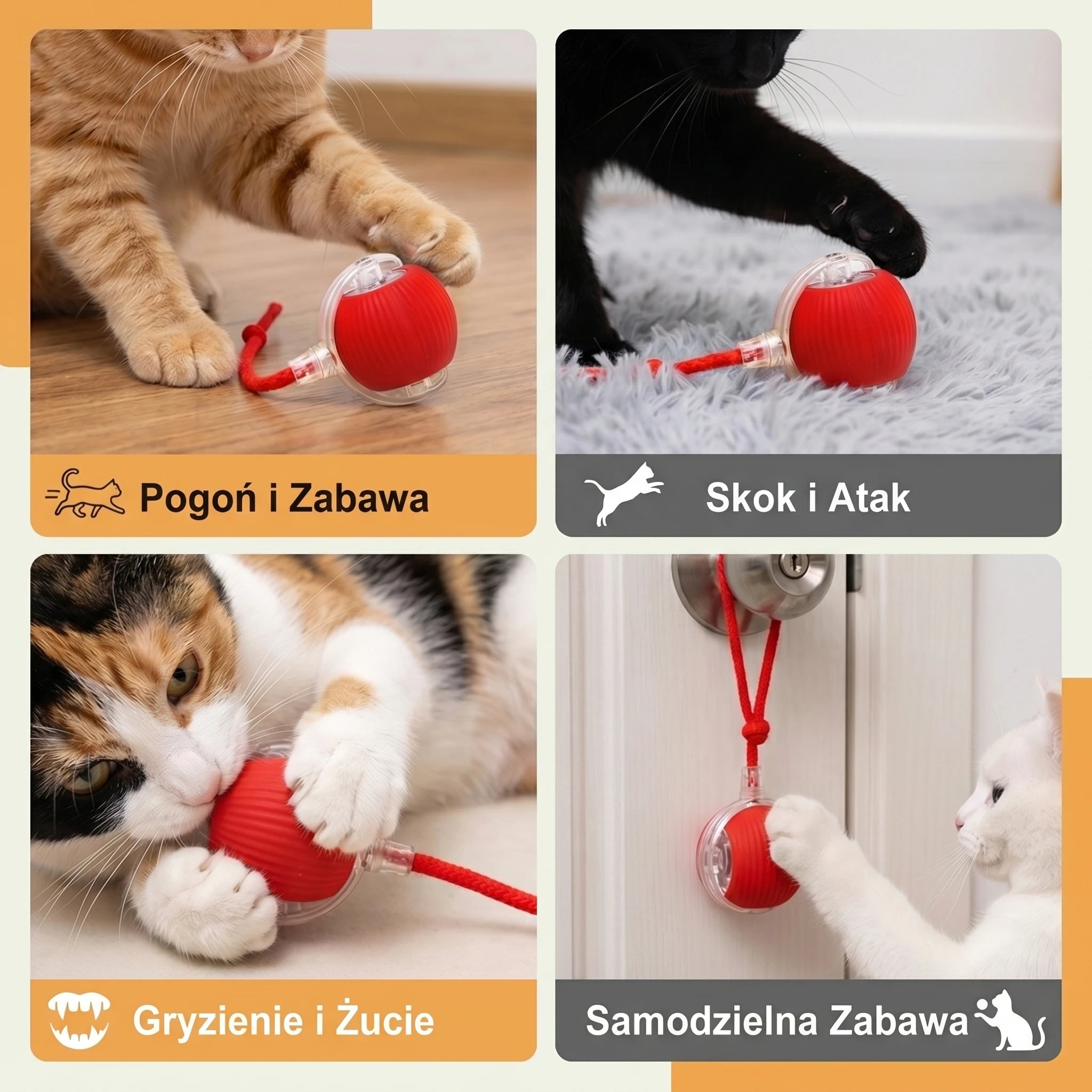 Cat Toy Ball with String ⎜ Bouncing and Chewing for Independent Play