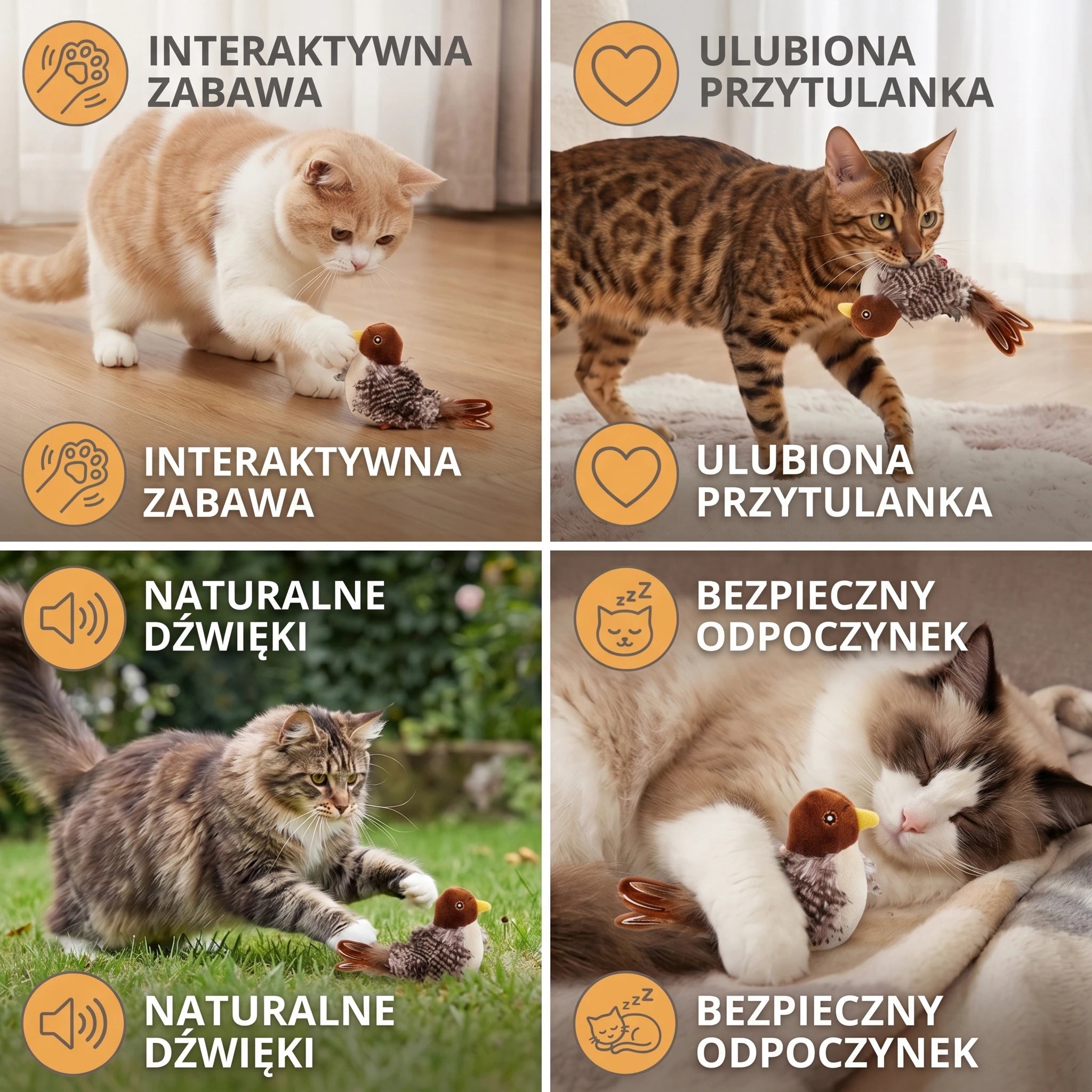 Kocia Zabawka Pluszowy Ptak ⎜ Dźwiękowa Interaktywna Zabawa
